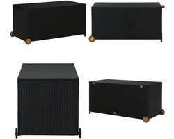 vidaXL Tuinbox 120x65x61 cm poly rattan zwart - Tuinbox - Tuinboxen - Kussenbox - Kussensboxen