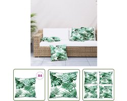 vidaXL Tuincushions - Bankkussens - Bankkussens 4 st bladpatroon 40x40 cm stof - Outdoor Cushions - Patio Cushions - Balkon Accessoires
