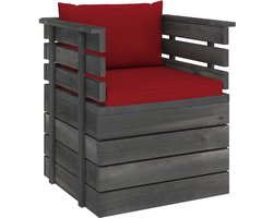 vidaXL Tuinfauteuil - Grenenhout - Inclusief Kussens Tuinbank - Lounge Stoel - Pallethoek - Buiten Meubilair - Grenenhouten Bank