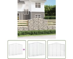 vidaXL Tuinhek - Schanskorven - Schanskorven 4 st gewelfd 200x50x140/160 cm ijzer - Tuinverlichting - Buitenaanleg - Gazonrand