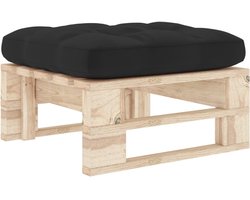 vidaXL Tuinhocker Grenenhout met Kussen - Zwart Houten Pallet Poef - Voetenbank - Lounge Set - Balkon Bank - Tuinstoel