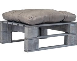 vidaXL - Tuinhocker - met - grijs - kussen - pallet - hout - grijs