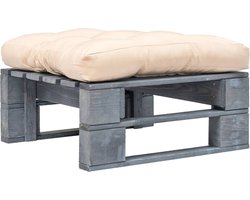 vidaXL - Tuinhocker - met - zandkleurig - kussen - pallet - hout - grijs