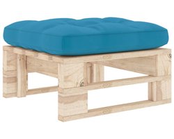 vidaXL Tuinhocker - Pallet - Grenenhout - Blauw kussen Pallet Poef - Houten Bank - Lounge Set - Buitentijd - Balkon Decoratie