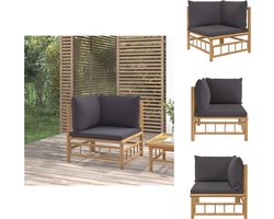 vidaXL - Tuinhoekbank - met - kussens - bamboe - donkergrijs