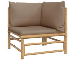 vidaXL - Tuinhoekbank - met - kussens - bamboe - taupe
