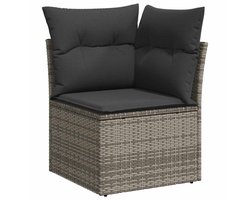 vidaXL - Tuinhoekbank - met - kussens - poly - rattan - grijs