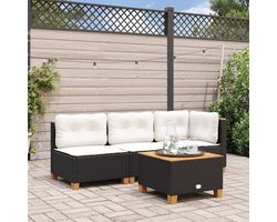 vidaXL - Tuinhoekbank - met - kussens - zwart - poly - rattan