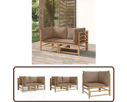 vidaXL - Tuinhoekbanken - 2 - st - met - kussens - bamboe - taupe