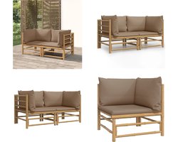 vidaXL Tuinhoekbanken 2 st met kussens bamboe taupe - Tuinhoekbank - Tuinhoekbanken - Hoekbank - Tuinbank