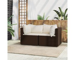 vidaXL - Tuinhoekbanken - met - kussens - 2 - st - poly - rattan - bruin