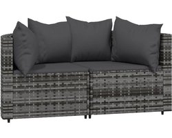 vidaXL - Tuinhoekbanken - met - kussens - 2 - st - poly - rattan - grijs