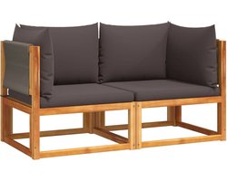 vidaXL Tuinhoekbanken - Set van 2 met Kussens Hoekbank - Tuinbank - Lounge Stoel - Buitendecoratie - Acacia Hout - Outdoor Furniture - Balkon Meubel - Terrasmeubel