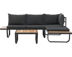 vidaXL Tuinhoekbankenset met kussens - Stijlvol & Duurzaam Aluminium Lounge Bank - Loungebank Grijs - Buitenbank - Tuinset - Patio Meubels - Hoekwoning