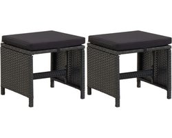 vidaXL - Tuinkrukken - 2 - st - met - kussens - poly - rattan - zwart