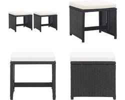 vidaXL Tuinkrukken 2 st met kussens poly rattan zwart - Kruk - Krukken - Tuinkruk - Tuinkrukken