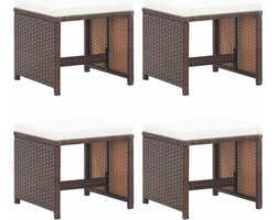 vidaXL - Tuinkrukken - 4 - st - met - kussens - poly - rattan - bruin