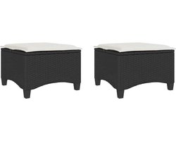 vidaXL - Tuinkrukken - met - kussens - 2 - st - 55x55x36 - cm - poly - rattan - zwart