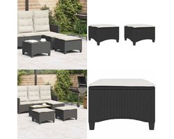 vidaXL Tuinkrukken met kussens 2 st 55x55x36 cm poly rattan zwart - Tuinkruk - Tuinkrukken - Krukje - Rattan Krukje