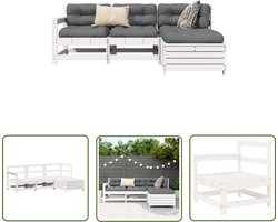 vidaXL Tuinlounge - Loungeset - 4-delige Loungeset massief grenenhout wit - Lounge Set - Buitendining - Teak