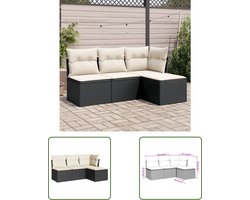 vidaXL Tuinlounge - Loungeset - 4-delige Loungeset met kussens poly rattan zwart - Lounge Set - Buitendining - Patio Furniture