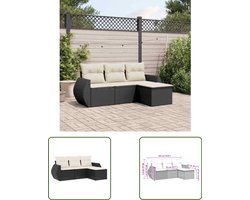 vidaXL Tuinlounge - Loungeset - 4-delige Loungeset met kussens poly rattan zwart - Loungemeubelen - Outdoor Furniture - Ratan Meubel