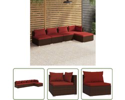 vidaXL Tuinlounge - Loungeset - 5-delige Loungeset met kussens poly rattan bruin - Lounge Stoffering - Buitendining - Outdoor Furniture