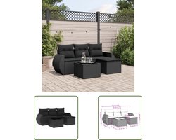 vidaXL Tuinlounge - Loungeset - 5-delige Loungeset met kussens poly rattan zwart - Loungemeubelen - Outdoor Furniture - Patio Set