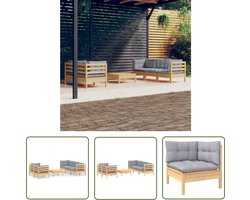 vidaXL Tuinlounge - Loungeset - 6-delige Loungeset met grijze kussens grenenhout - Buitenspeelplezier - Houten Lounge - Loungebank