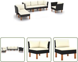 vidaXL Tuinlounge - Loungeset - 6-delige Loungeset poly rattan en eucalyptushout zwart - Loungemeubilair - Outdoor Furniture - Patio Set
