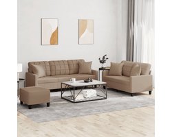 vidaXL Tuinmeubel - Loungeset - 3-delige Loungeset met kussens kunstleer cappuccinokleurig - Buitenset - Loungehoek - Koffiezetapparaat