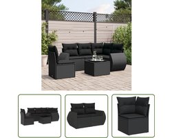 vidaXL Tuinmeubelen - Loungeset - 6-delige Loungeset met kussens poly rattan zwart - Lounge Set - Buitendecoratie - Patio Furniture