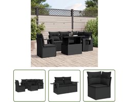 vidaXL Tuinmeubelen - Loungeset - 6-delige Loungeset met kussens poly rattan zwart - Lounge Set - Buitendecoratie - Patio Furniture