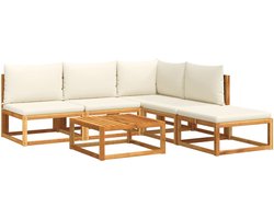 vidaXL Tuinmeubelen - Loungeset - 6-delige tuinbankset met kussens acaciahout & rotan - Lounge Set - Buitendining - Acacia Hout