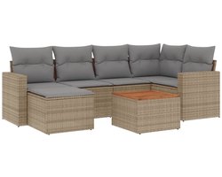 vidaXL Tuinmeubelen - Loungeset - 7-delige Loungeset met kussens poly rattan beige - Lounge Set - Buitenshuis Relaxen - Patio Furniture