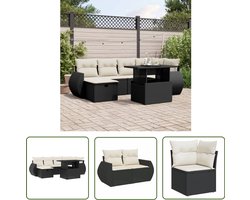 vidaXL Tuinmeubelen - Loungeset - 7-delige Loungeset met kussens poly rattan zwart - Lounge Set - Buitendecoratie - Outdoor Furniture