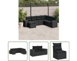 vidaXL Tuinmeubelen - Loungeset - 7-delige Loungeset met kussens poly rattan zwart - Lounge Set - Outdoor Furniture - Patio Set