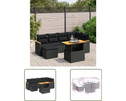 vidaXL Tuinmeubelen - Loungeset - 7-delige Loungeset met kussens poly rattan zwart - Lounge Set - Poly Rattan - Zwarte Loungebank