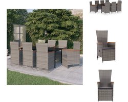 vidaXL Tuinmeubelset - Grijs/Zwart - PE-rattan/ Acaciahout - 200x100x74cm - 6 Stoelen - Verstelbare Rugleuning - 2 Stoelen met Voetensteun - 8 Zitkussens - Tuinset