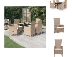 vidaXL Tuinmeubelset - Trendy - Tafel en stoelen - 140 x 70 x 74 cm - Beige en zwart - Crèmewit kussen - PE-rattan - gepoedercoat staal - glas - Polyester kussenhoes - Montage vereist - Tuinset