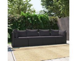 vidaXL Tuinmeubilair - Loungeset - 4-delige Loungeset met kussens poly rattan zwart - Lounge Set - Outdoor Furniture - Wicker Garden Furniture