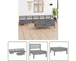 vidaXL Tuinmeubilair - Loungeset - 9-delige Loungeset massief grenenhout grijs - Loungehoek - Teak Hout - Outdoor Furniture