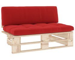 vidaXL Tuinmiddenbank - Grenenhout & Rood Kussen Tuinbank - Pallet Bank - Houten Bank - Lounge Bank - Buitentijd
