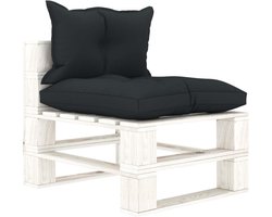 vidaXL - Tuinmiddenbank - met - antracietkleurige - kussens - pallet - hout