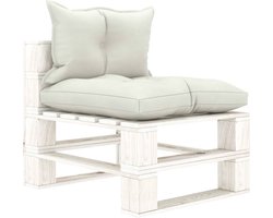 vidaXL - Tuinmiddenbank - met - beige - kussens - pallet - hout