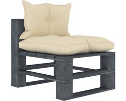 vidaXL - Tuinmiddenbank - met - crèmekleurige - kussens - pallet - hout
