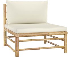 vidaXL - Tuinmiddenbank - met - crèmewitte - kussens - bamboe