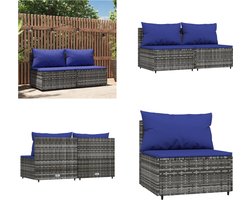 vidaXL Tuinmiddenbank met kussens 2 st poly rattan grijs - Middenbank - Middenbanken - Middenzitting - Midden Zitplaats