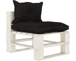 vidaXL - Tuinmiddenbank - met - zwarte - kussens - pallet - hout
