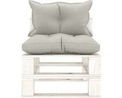 vidaXL Tuinmiddenbank - Taupe - Grenenhout - Inclusief kussens Pallet Bank - Lounge Bank - Tuinset - Buitentijd - Relaxen - Tuinstoel - Tuinbank - Houten Meubels - Outdoor Furniture